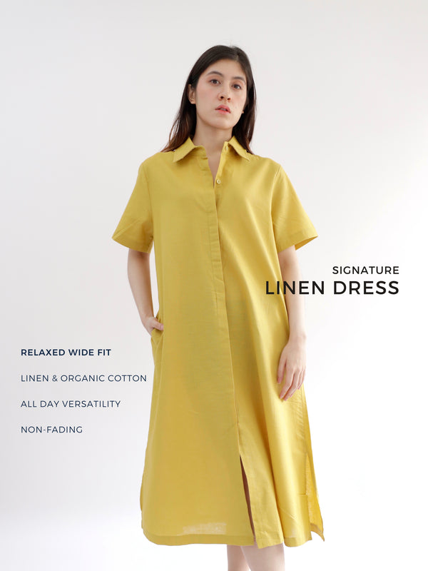 Everyday Linen Dress in Olive Yellow
