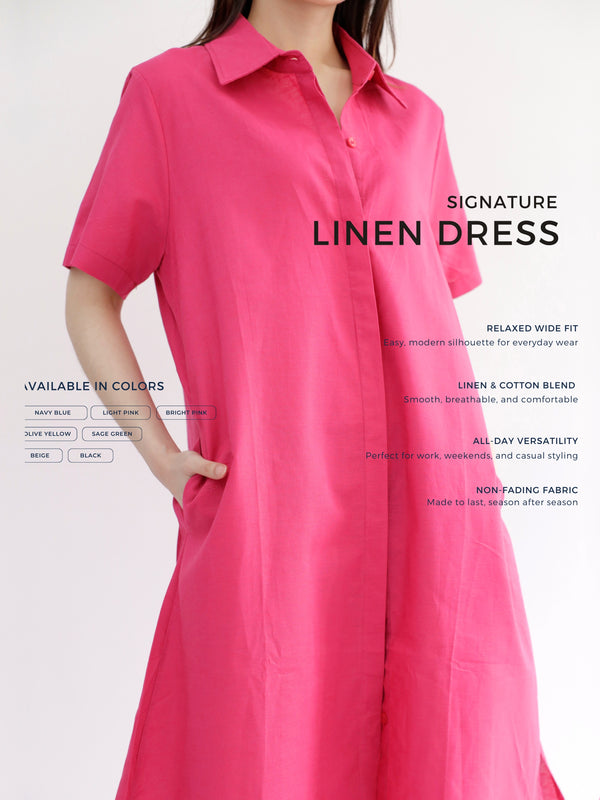 Everyday Linen Dress in Bright Pink