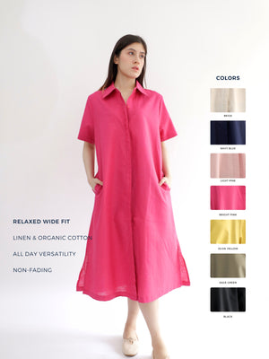 Everyday Linen Dress in Bright Pink