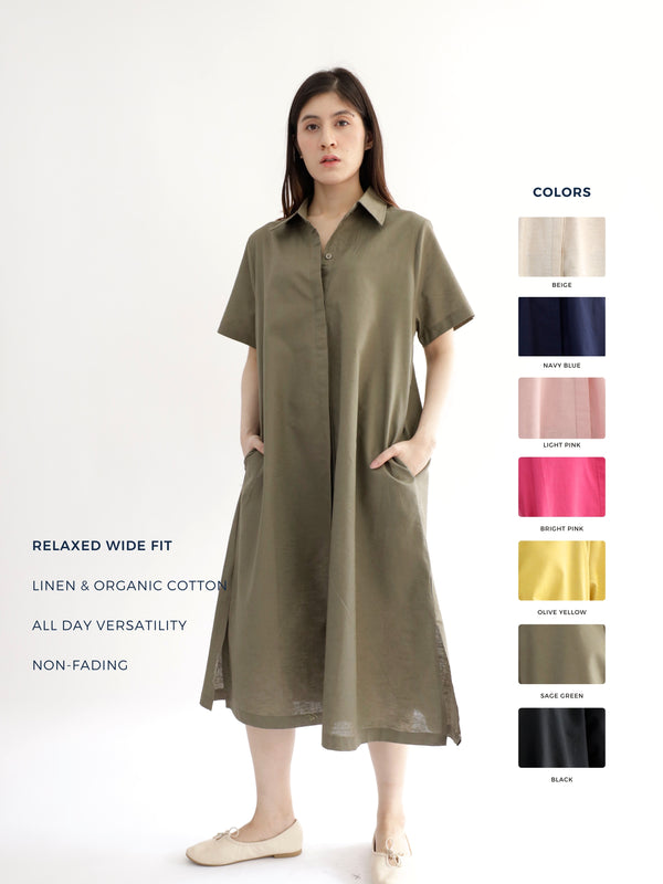 Everyday Linen Dress in Sage Green