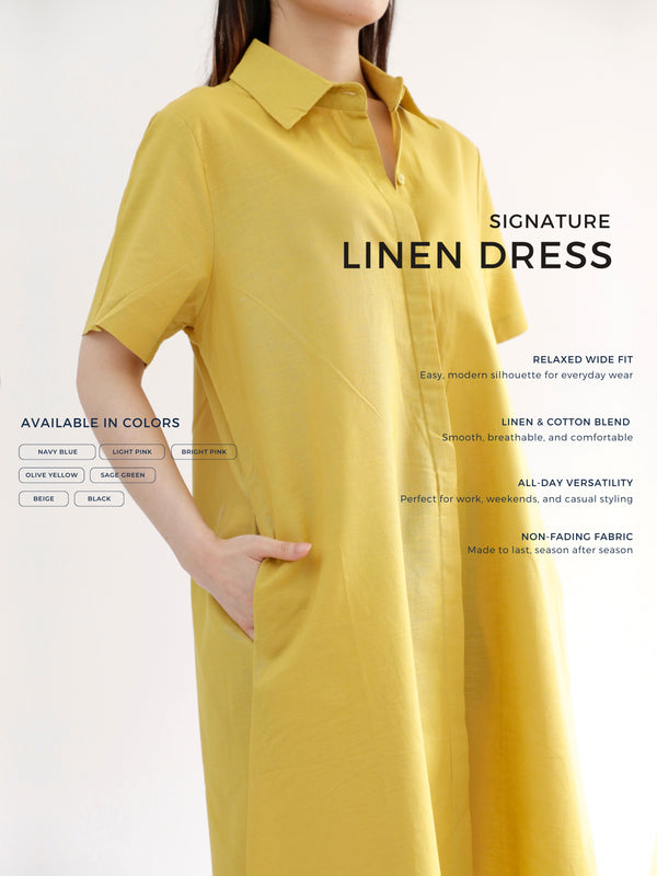 Everyday Linen Dress in Olive Yellow