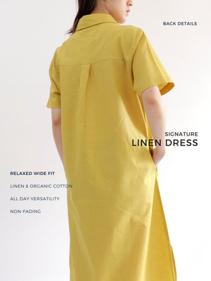 Everyday Linen Dress in Olive Yellow