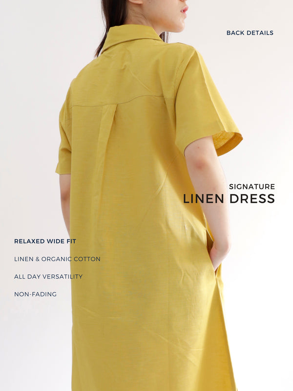 Everyday Linen Dress in Olive Yellow