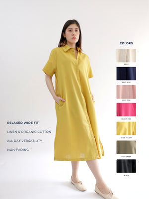 Everyday Linen Dress in Olive Yellow
