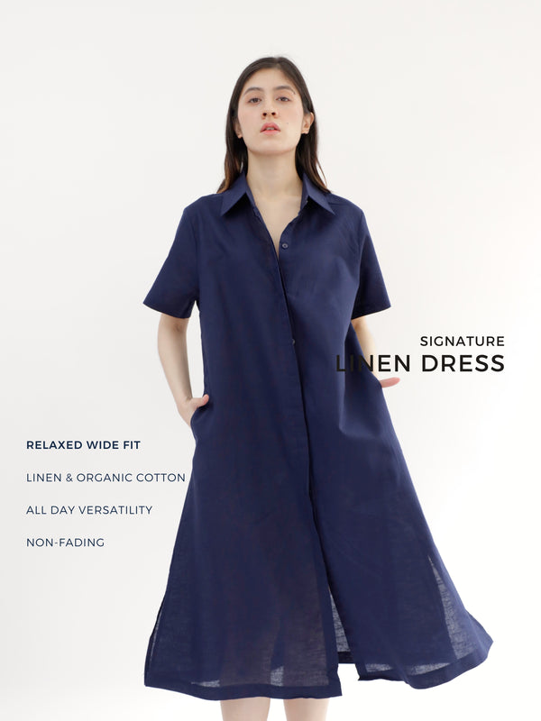 Everyday Linen Dress in Navy Blue