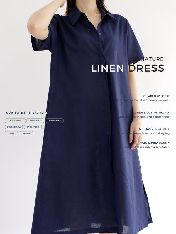 Everyday Linen Dress in Navy Blue