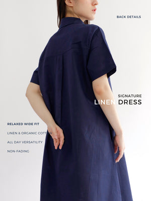Everyday Linen Dress in Navy Blue