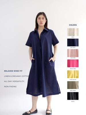 Everyday Linen Dress in Navy Blue