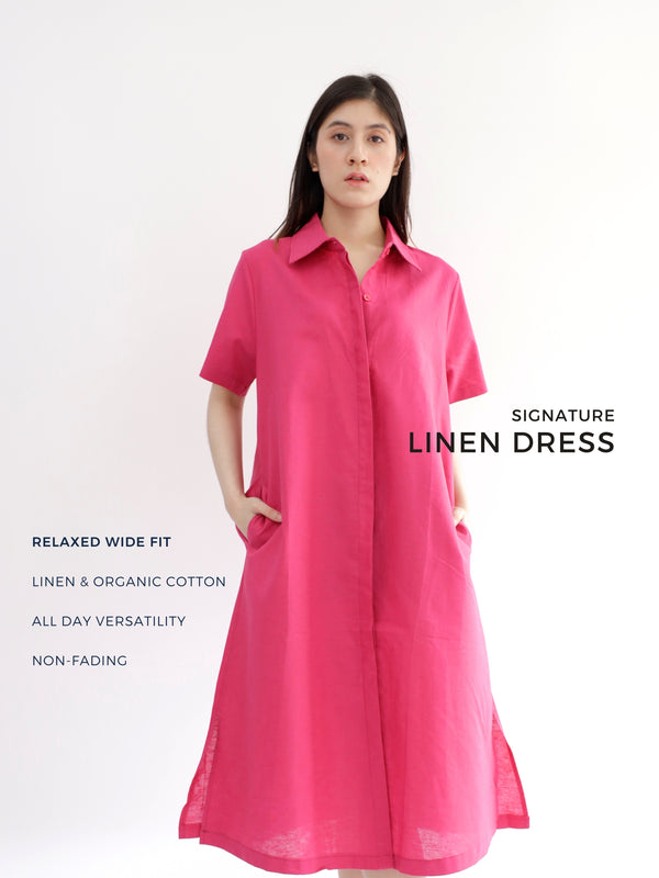 Everyday Linen Dress in Bright Pink
