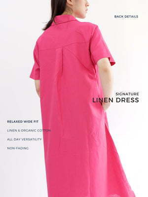 Everyday Linen Dress in Bright Pink