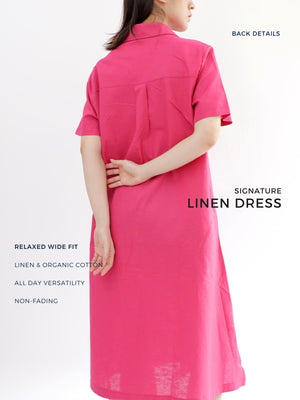 Everyday Linen Dress in Bright Pink